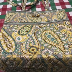 Vera‎ Bradley Paisley Tote Green Yellow Pockets Granny Core Boho Bag